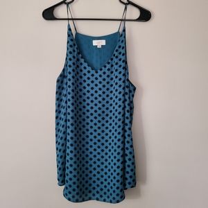 LOFT Teal & Black Patterned Tank XL